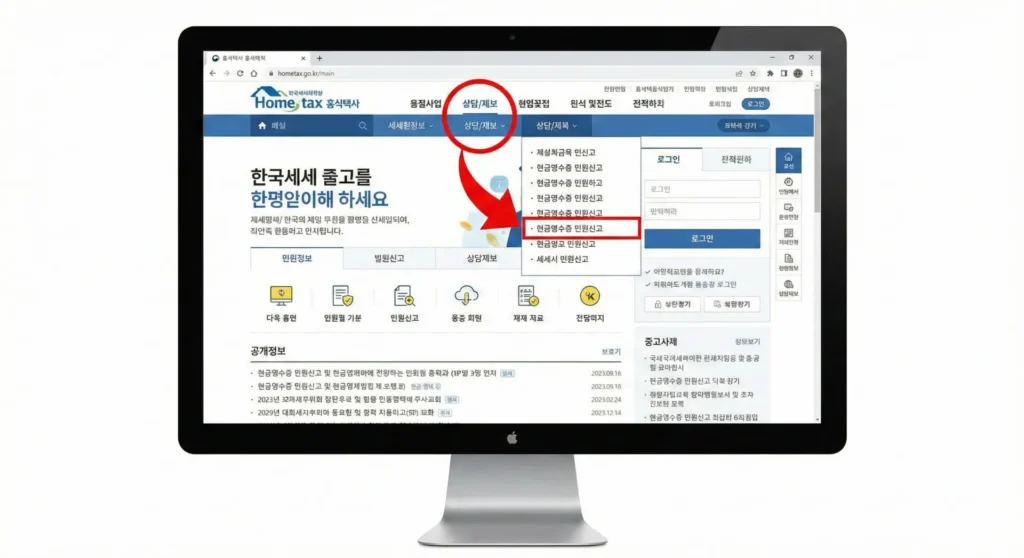 무직자/사업자도 가능? 까다로운 조건 완벽 분석 & 기간 지난 월세 5년 치 한방에 받는 법 (경정청구) 4 국세청 홈택스 월세 현금영수증 신청 메뉴 화면