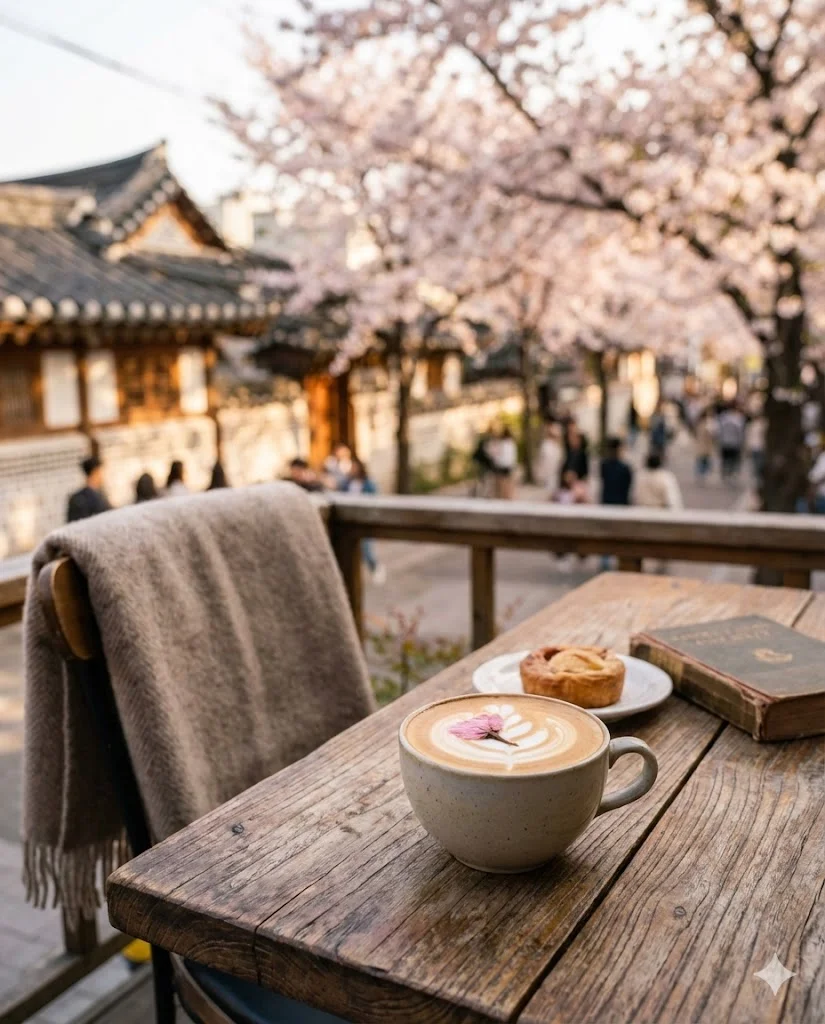 2026년 벚꽃 개화시기 총정리: 평년보다 7일 빠르다? 전국 지도 및 명소 추천 가이드 5 벚꽃 개화 시기에 즐기는 야외 카페의 여유로운 모습