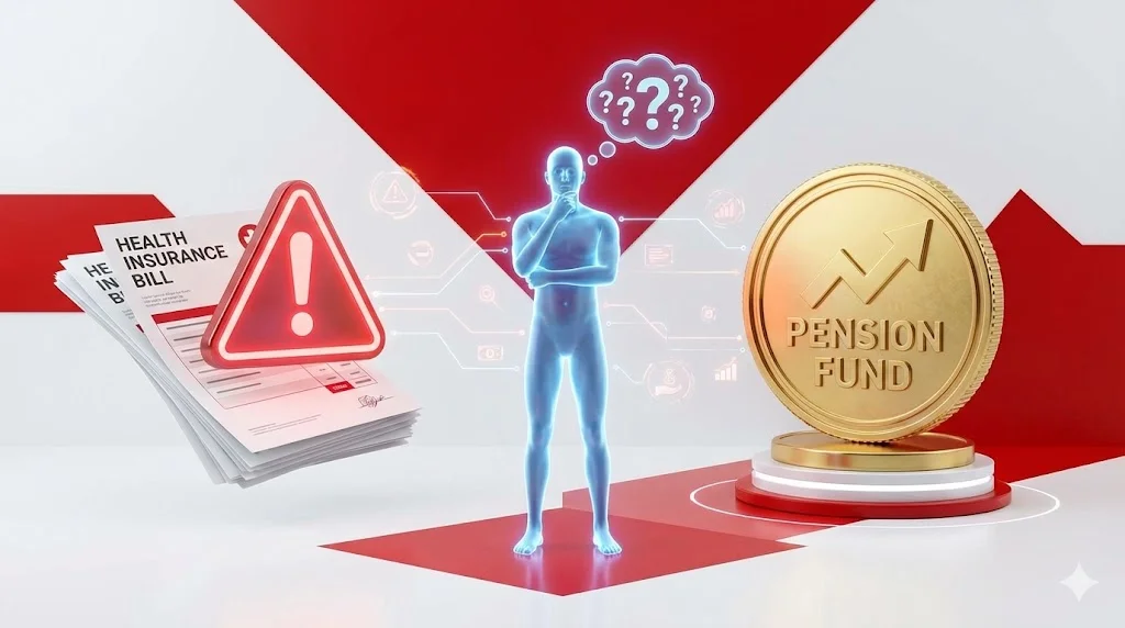 국민연금 감액 제도 사실상 폐지! 월 소득 500만 원까지 전액 수령하는 법 (6월 시행) 5 연금 소득 증가로 인한 건강보험료 탈락과 피부양자 유지를 고민하는 시각화 이미지