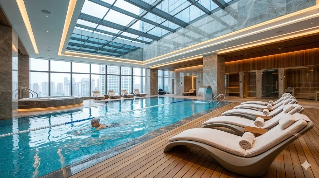 "상속은 끝났다" 유산보다 내 인생의 피날레를 선택한 시니어 레지던스 혜택의 실체 5 액티브 시니어를 위한 시니어 레지던스 내 2천 평 규모의 스파와 수영장 시설